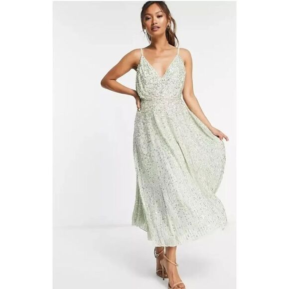 ASOS Edition Embellished Cami Midi Dress in Sage Green Size US 4 - Picture 10 of 10